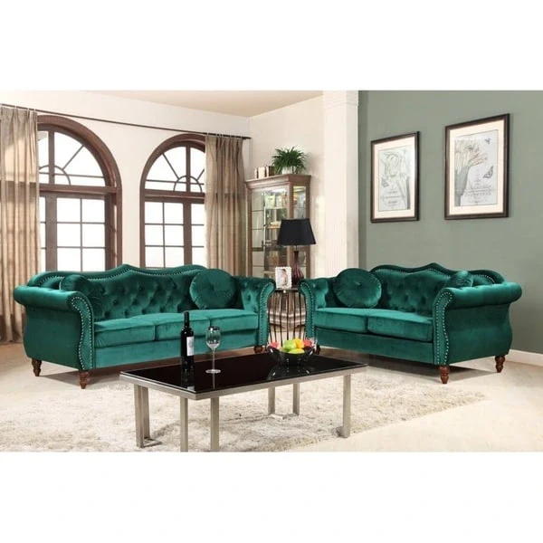 Nailhead Chesterfield Upholstered 2-piece Living Room