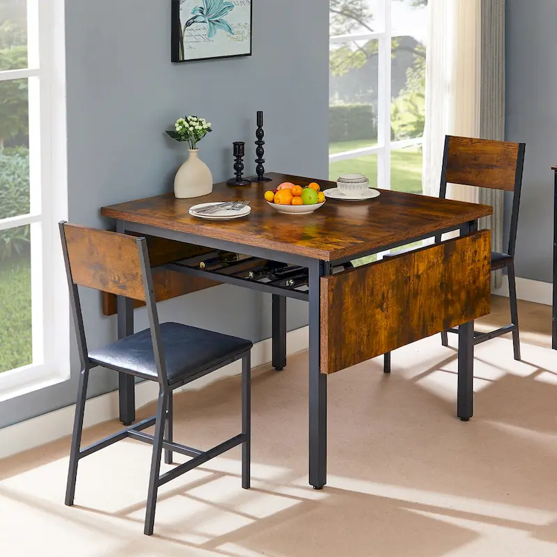 Modern Industrial 63.2  Extendable Dining Table w/Drop Leaf, Seats 6
