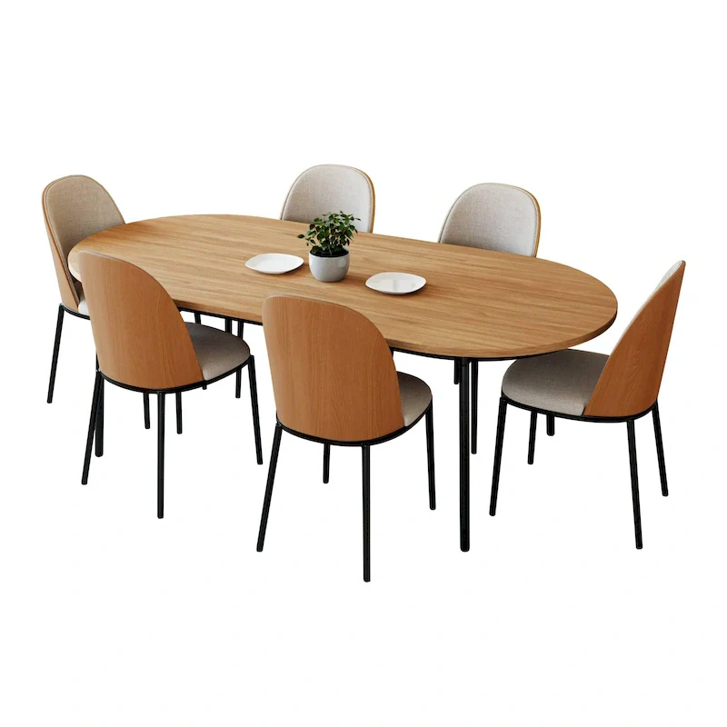 7-Piece Dining Set in Black Steel with 6 Chairs and Table Tule Collection