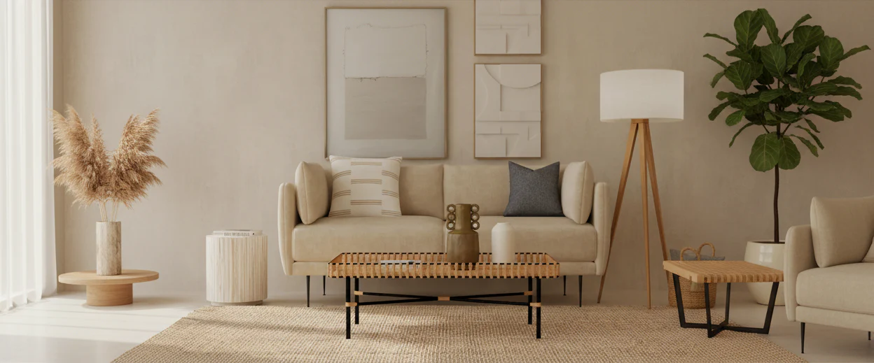 Natural & Black Handwoven Rattan Top Coffee Table with Iron Base – Coastal / Industrial Style, Living Room Use