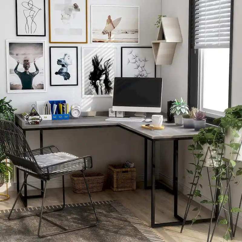 Magnus Industrial 59-inch Metal L-Shape Computer Desk with USB by Furniture of America