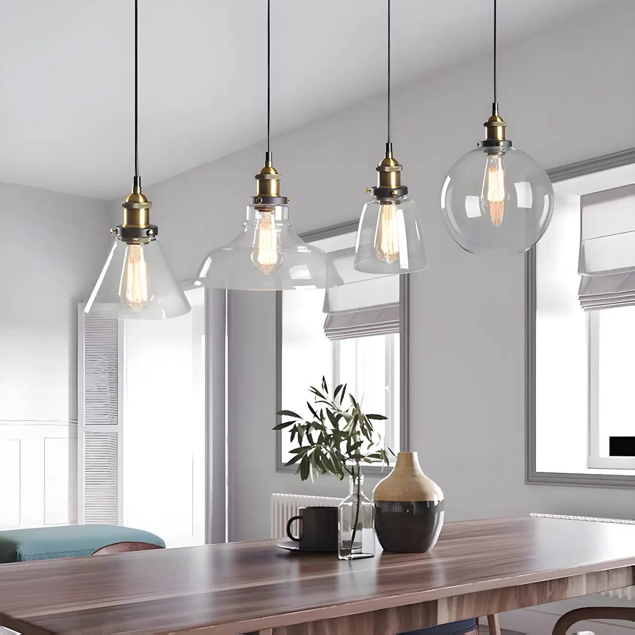 Industrial Geometric Clear Glass Lampshade Kitchen 1-light Pendant Light