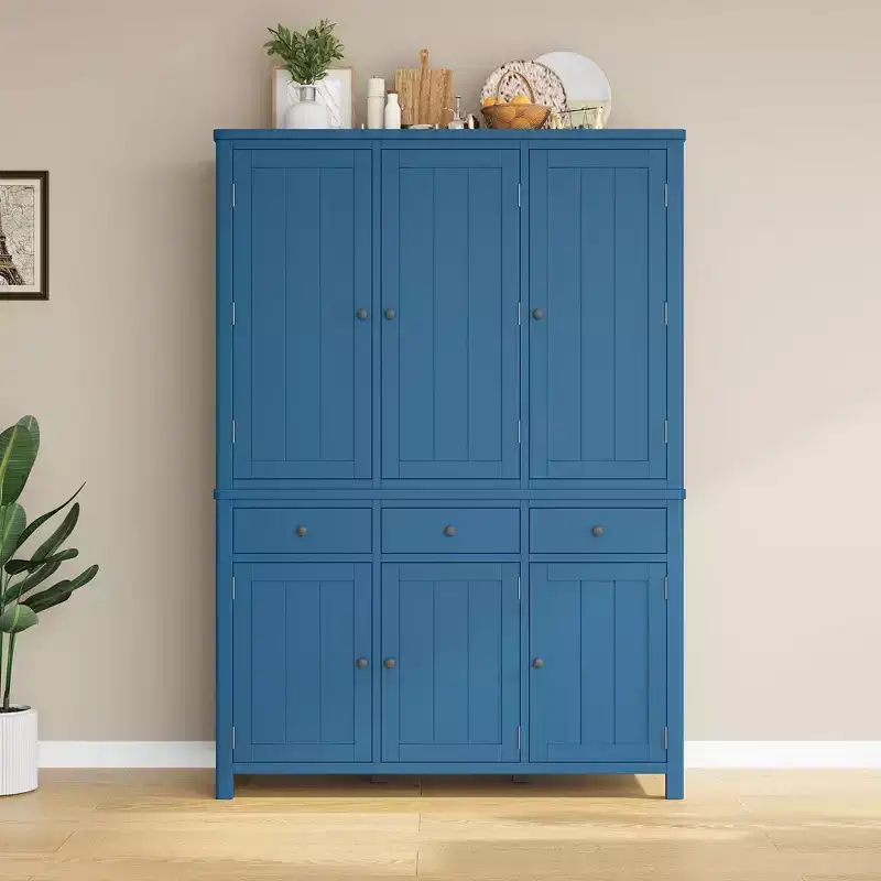 74.8H Freestanding Kitchen Pantry, Farmhouse Storage Cabinet with Door Shelves, Adjustable Shelves, Pull-out Trays & Drawers - ModernLuxe