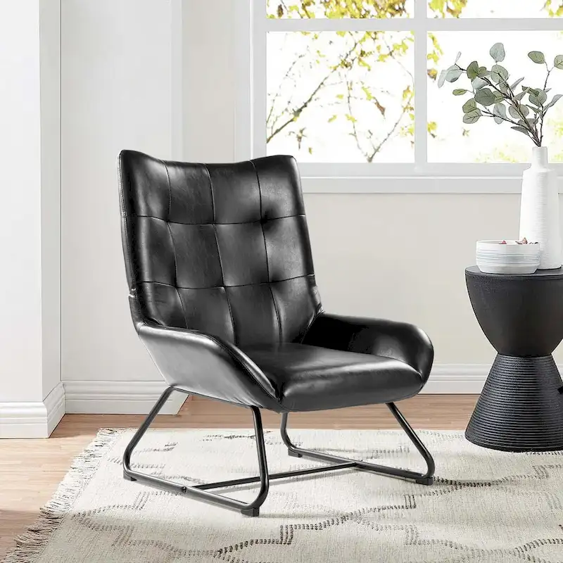 Black Wingback Accent Chair, PU Leather, Single Seat