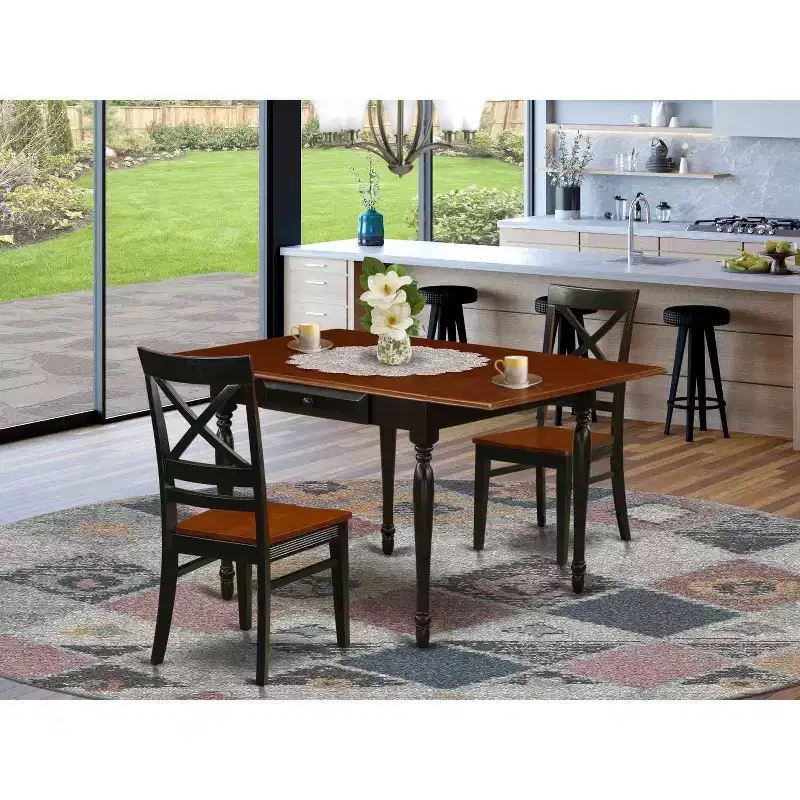 3-Piece Black and Cherry Finish Solid Wood Top Dining Table Set