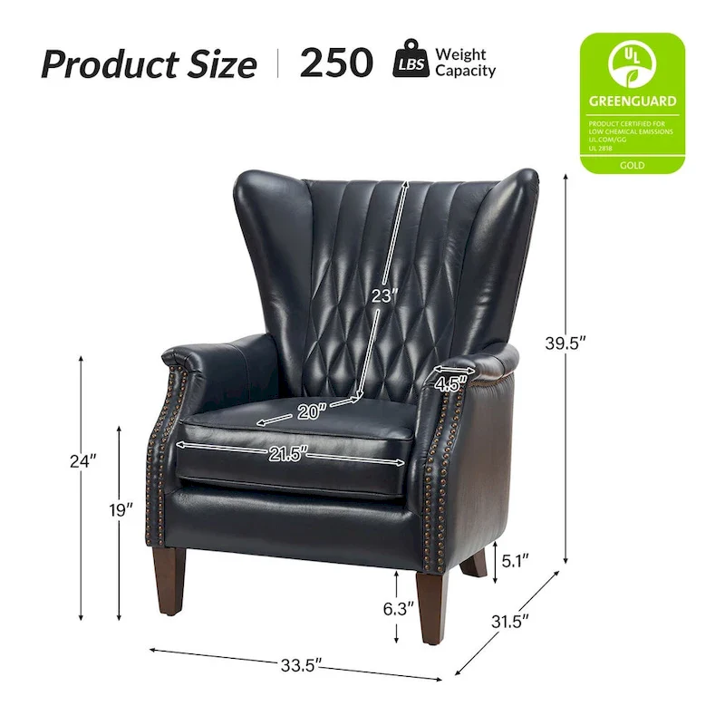 Xaver Traditional Genuine Leather Armchair With Solid Wood Legs by HULALA HOME