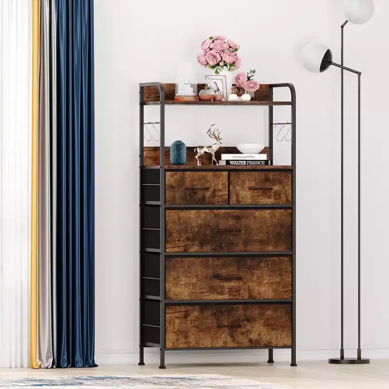 5 Drawers Dressers, Dresser for Bedroom, Dressers & Chests of Drawers, Vertical Fabric Tower Drawer Organizer Unit for Closet, Hallway, Living Room