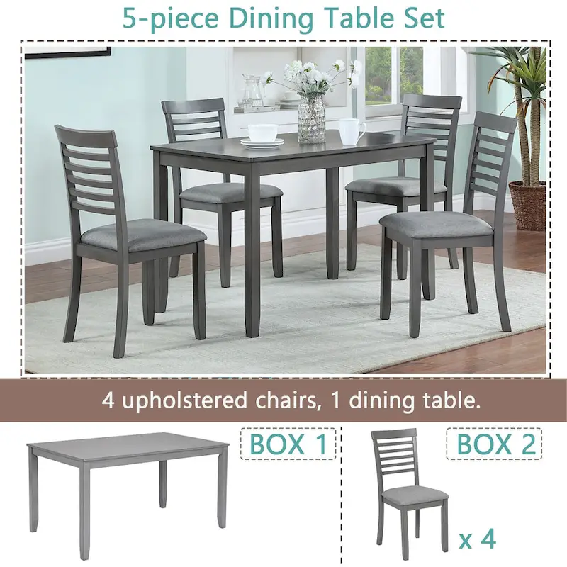 Modern 5-Piece Dining Set with Rectangular Wooden Table & 4 Ladder Back Chairs