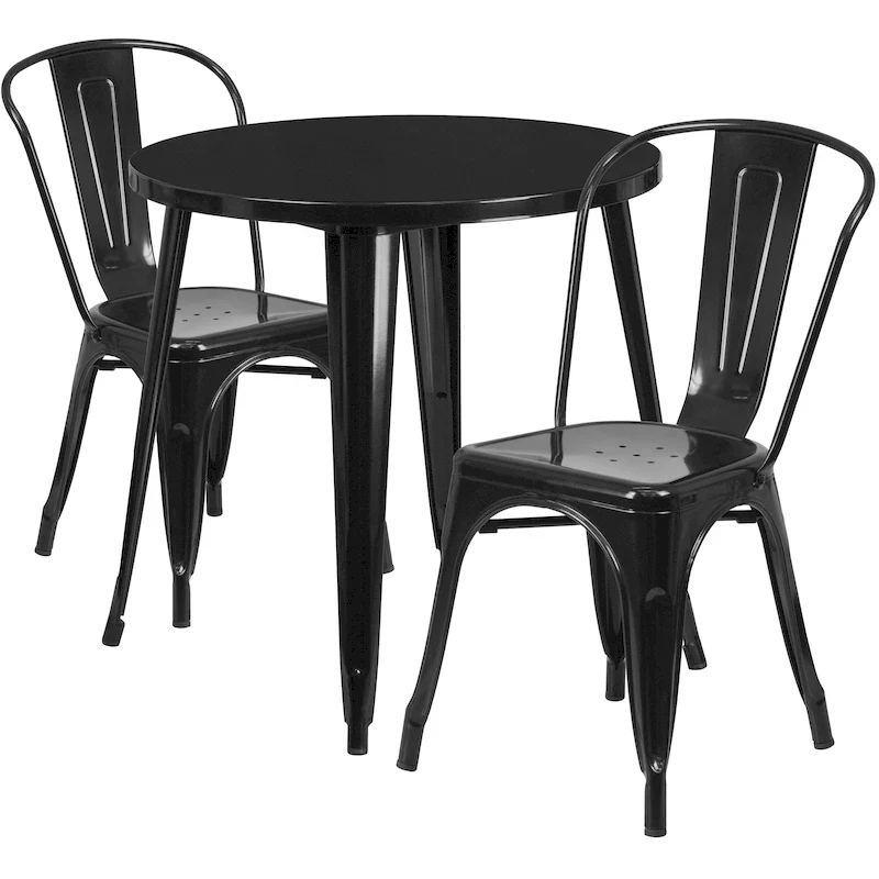 Round Metal Bistro Table & 2-Chair Set – Black / Blue / Green / Orange / Red / Silver / White / Yellow – 2-Person, Indoor/Outdoor