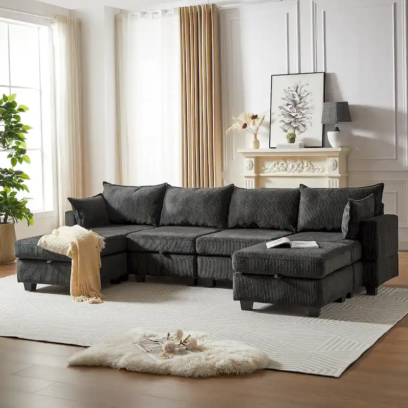 Corduroy Modular Sectional Sofa with Storage