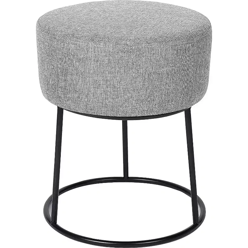 BirdRock Home Linen Foot Stool Ottoman with Metal Base - Grey