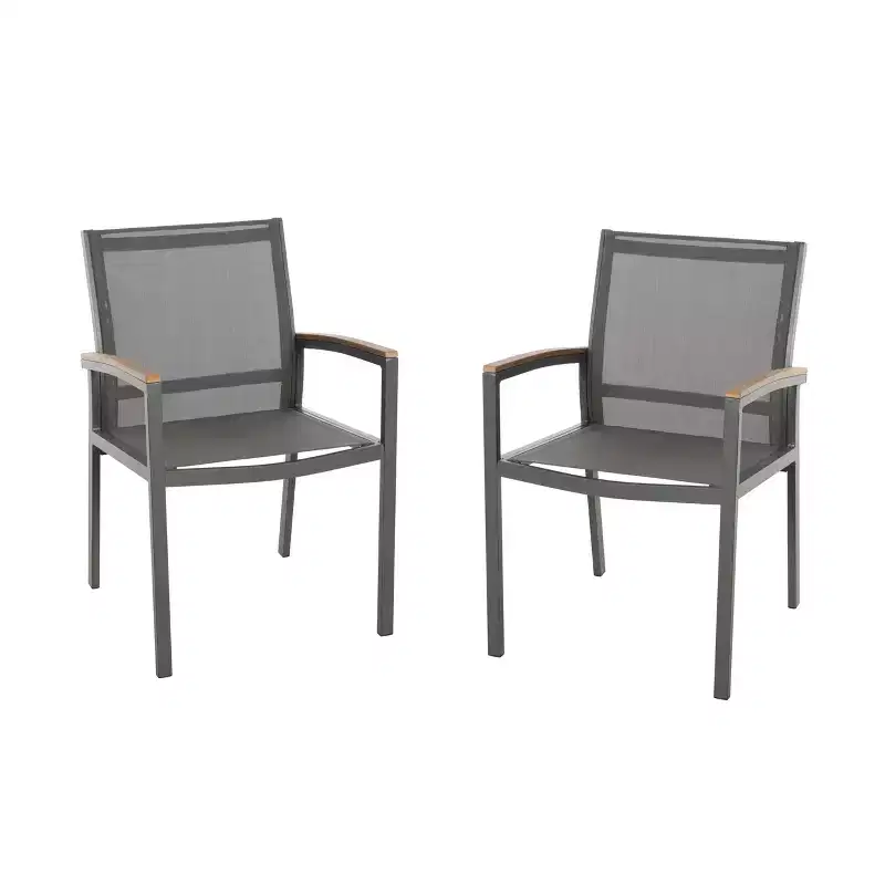 Set of 2 Outdoor Dining Chair Patio Accent Chair Aluminum Patio Seat Armchair, All-Weather Design, Gray - ModernLuxe