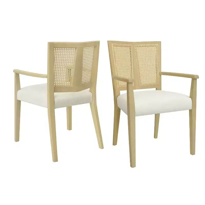 Christopher Knight Home Set of 2 Nolan Rubberwood Upholstered Dining Arm Chairs with Cane Webbing Beige/Light Ash