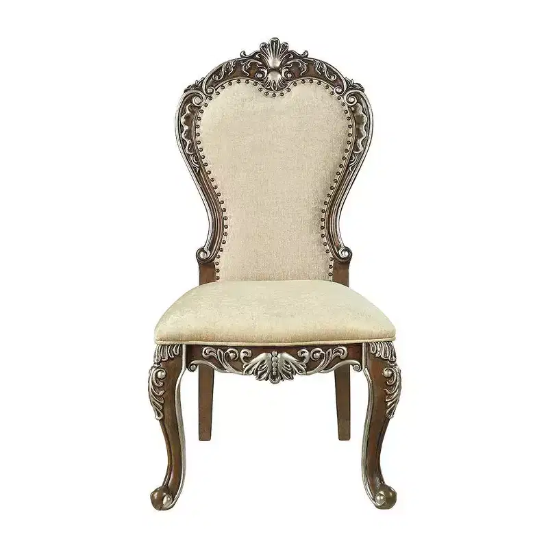 25" Latisha Dining Chair Antique Brown - Acme Furniture: Silver Detailing, Gray Chenille, Nailhead Trim