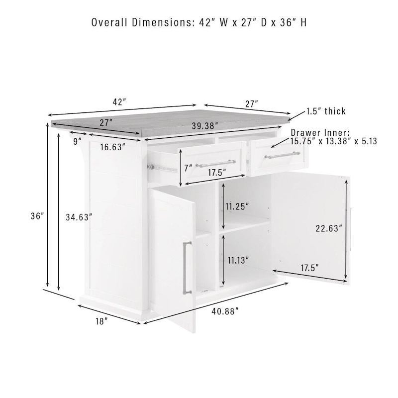 Bartlett Wood Top Kitchen Island - 27d x 42w x 36h