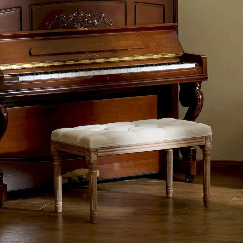 CO-Z French Vintage Upholstered Bench with Carved Solid Wood Frame