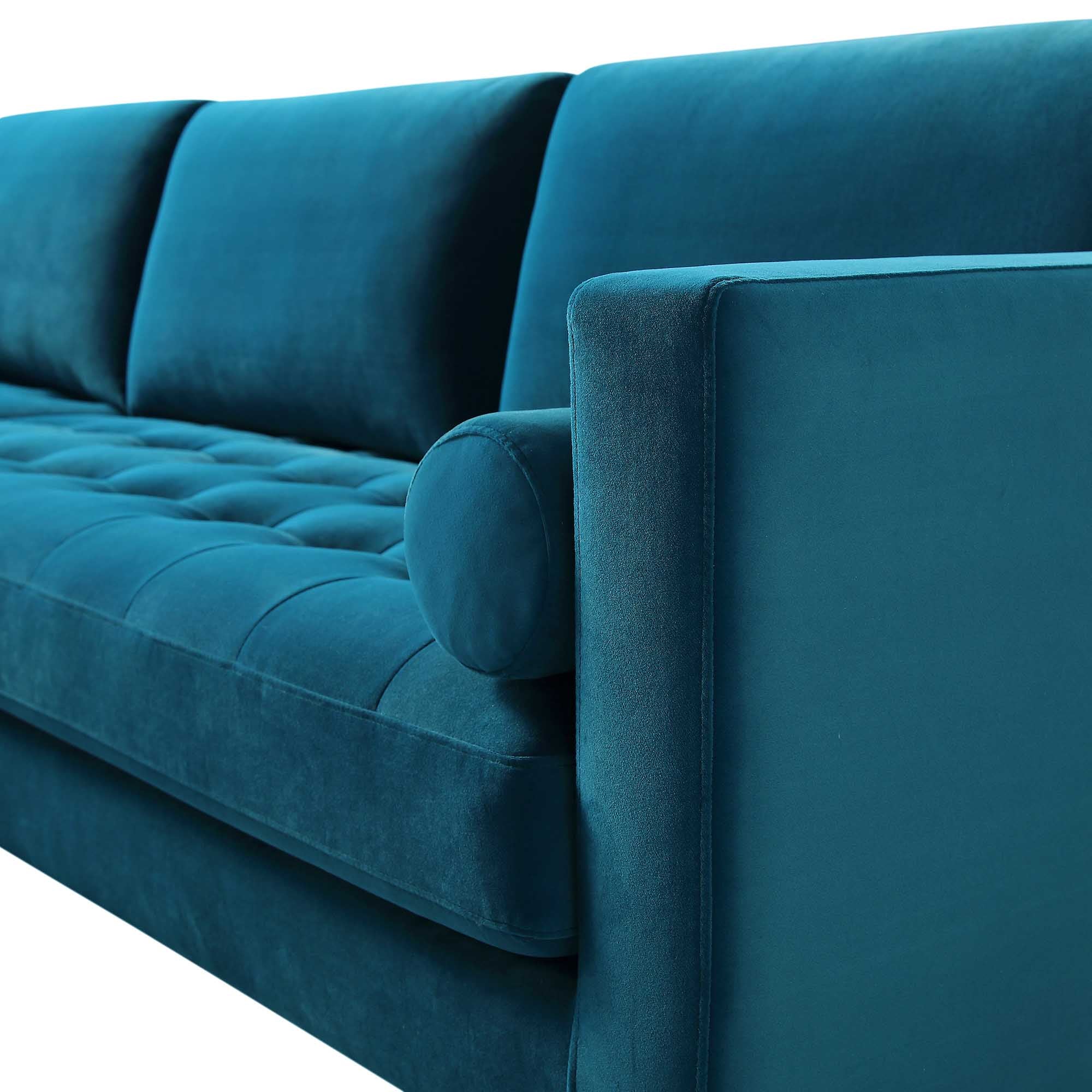 Teal Velvet Grand 4-Seater Chaise End Sofa, Left Hand Facing