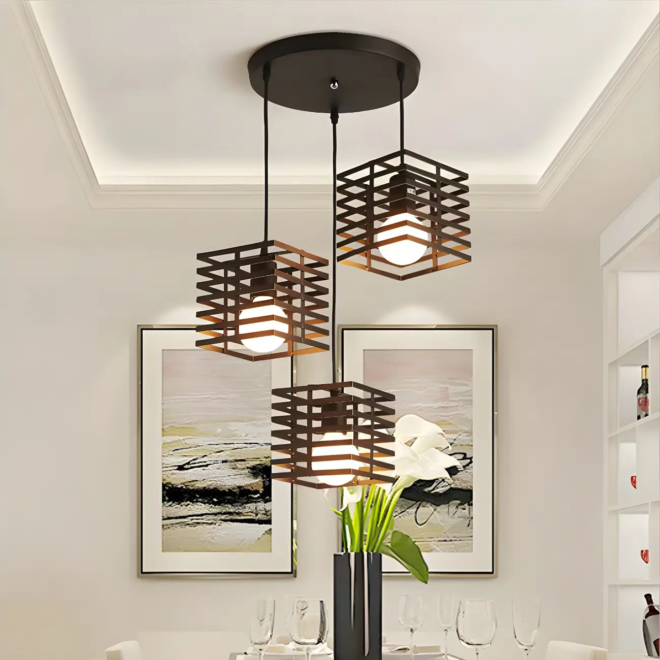Industrial Black 3-Light Lantern Pendant Light