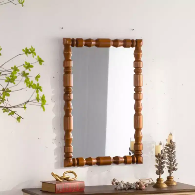 35 x 23 Vintage Rectangular Carved Wooden Wall Mirror, Decorative Accent Mirror for Living Room, Bedroom, or Entryway Home Dcor-Panipeachy