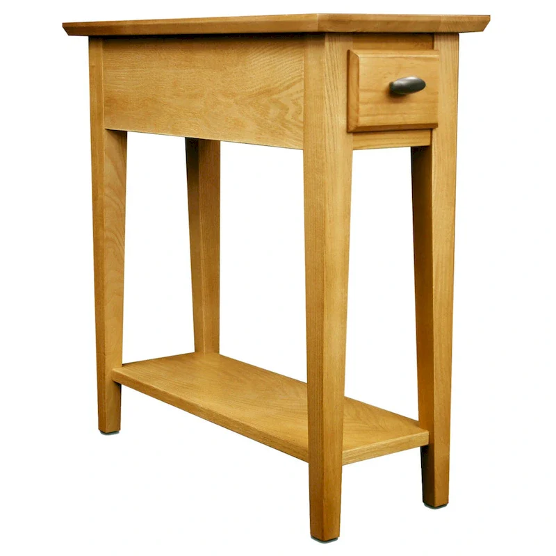Solid Wood Narrow Side Table with Drawer and Shelf