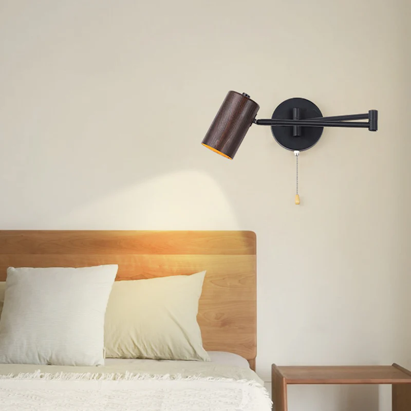 White and Black Metal Swing Arm Wall Light with Cylindrical Shade