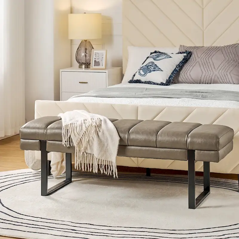Laurens Modern 52.5  Channel Tufted Bench with Mental Legs by HULALA HOME