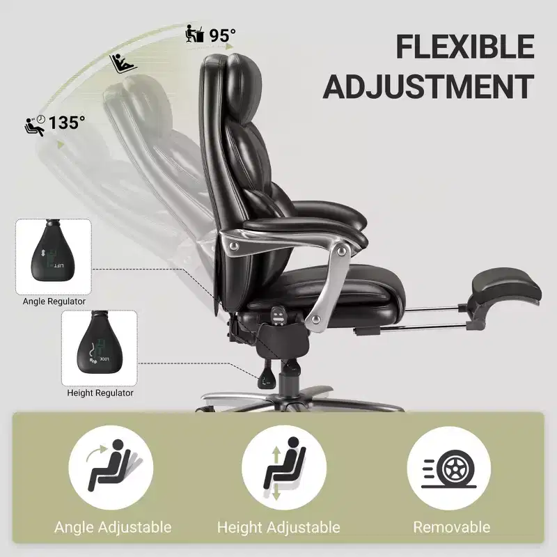 Ora Maison Massage Office Chair with Footrest, 23 Wide Seat Reclining PU Leather Executive Chair with Heat, 4-Point Vibration, 400 lbs Capacity