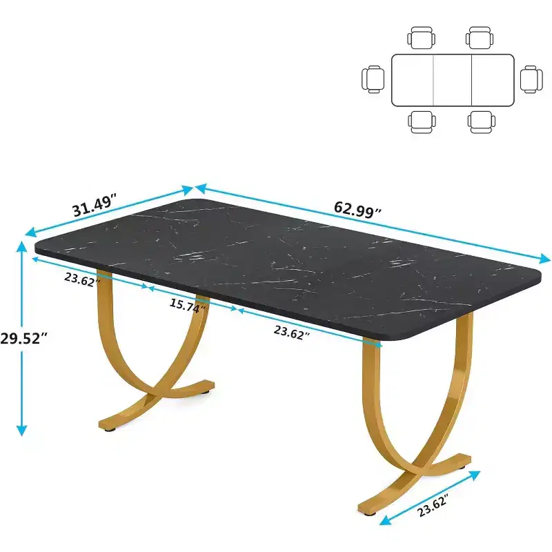 Modern Dining Table Kitchen Table with Faux Marble Table Top