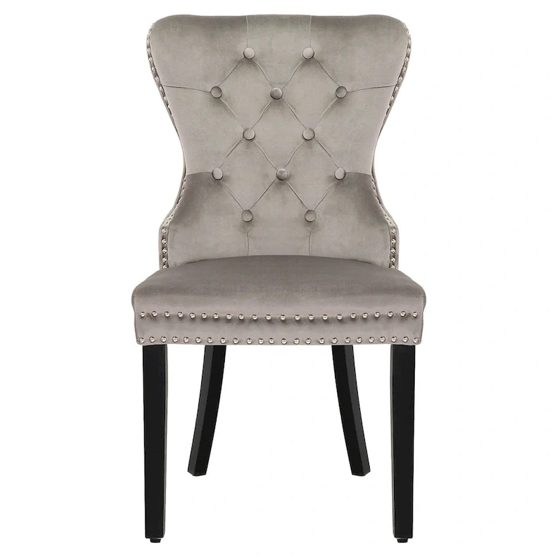Tufted Wingback Dining Chair with Nailhead and Ring Pulls