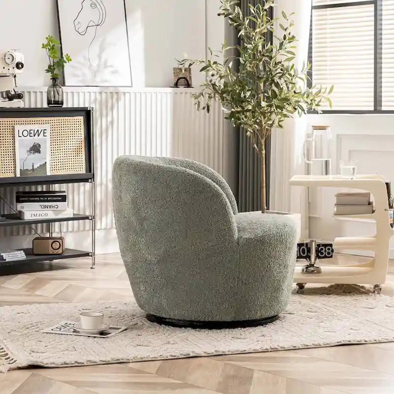 Single Fabric Modern Accent Chair 360 Degree Rotation Swivel Barrel Chairs
