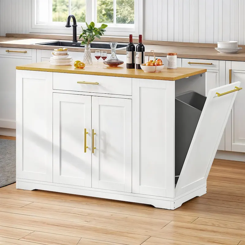 White / Grey / Black / Navy Blue Rolling Kitchen Island Cart with Drawers & Shelves, Single