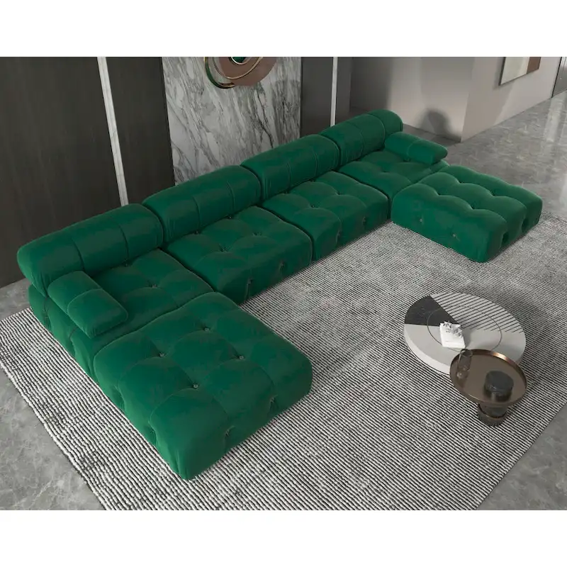Velvet Sectional Sofa Reversible Modular Couch, Green