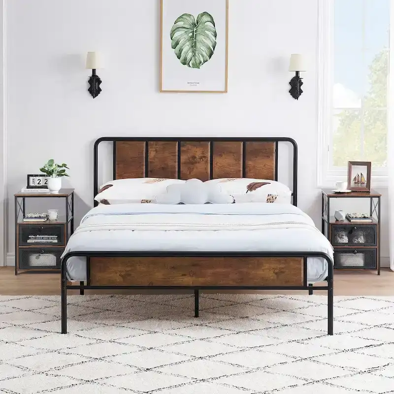 Taomika 3-pieces Industrial Modern Bed Frame and Nightstands Set
