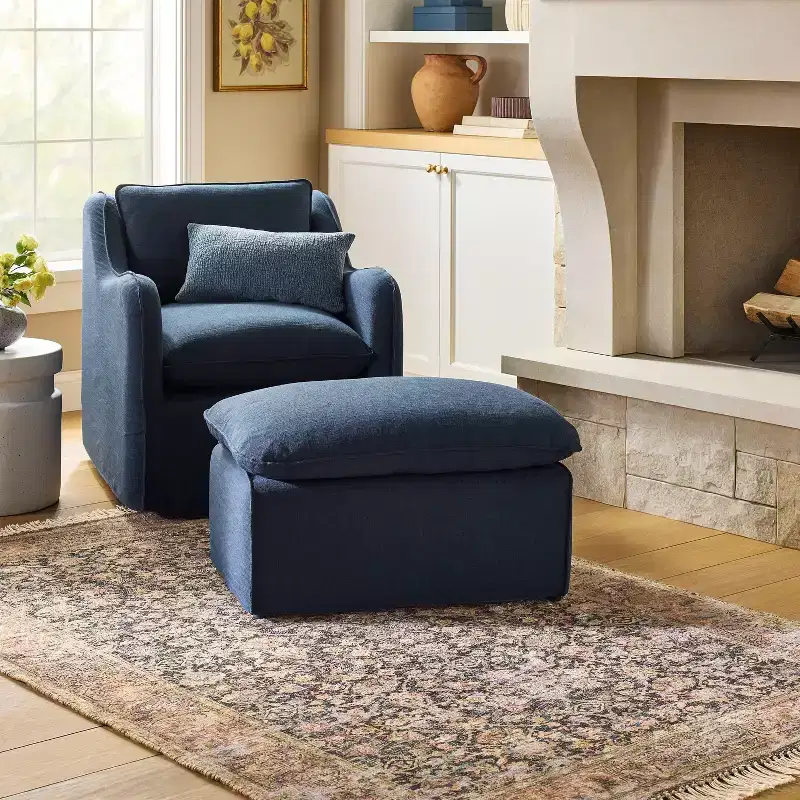 Slipcover style upholstered swivel accent chair Blue - Threshold™ designed with Studio McGee