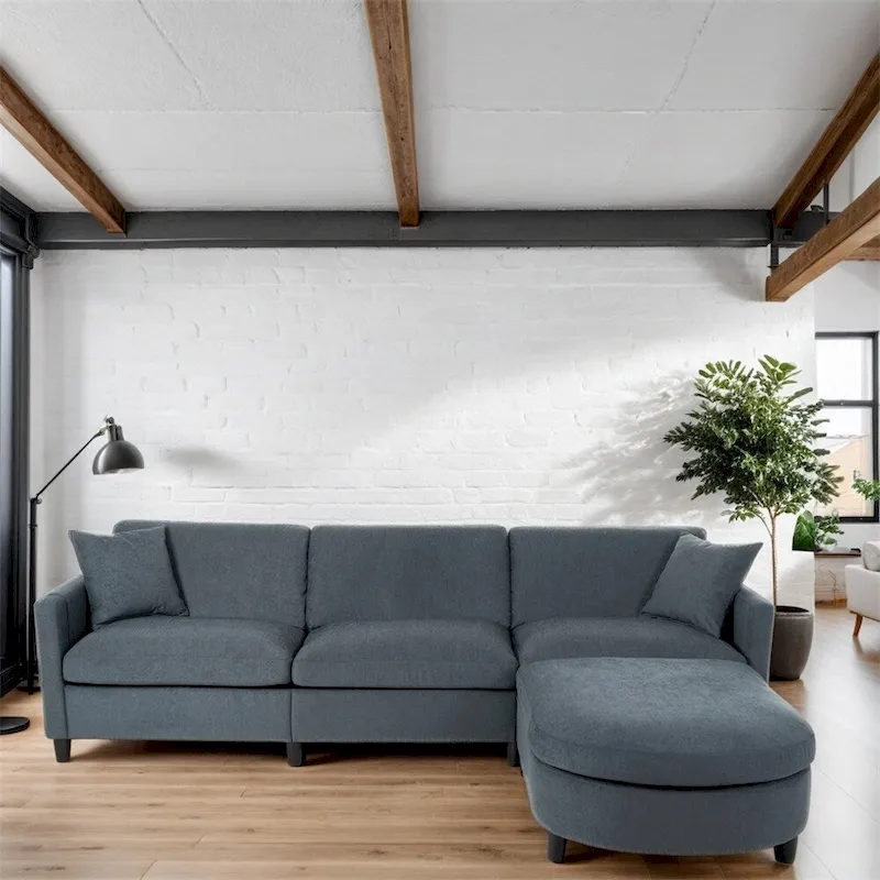 108 Modern Fabric Sectional Sofa with Ottoman and Pillows