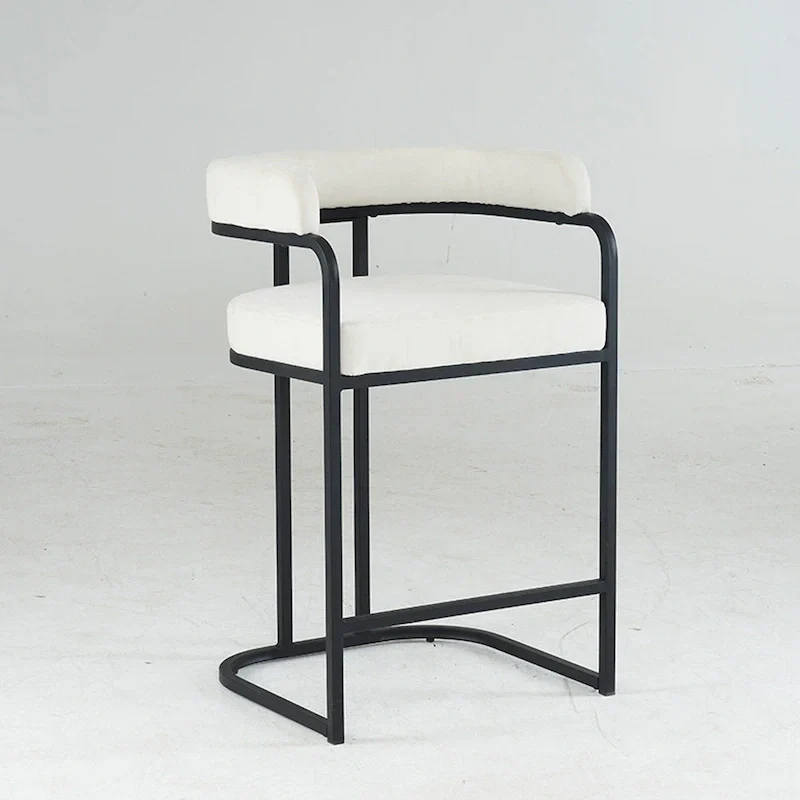 Fabric Upholstered Bar Stools Set of 2, Counter Height Bar Stools with Barrel Back, Dining Chair with Metal Frame and Arms