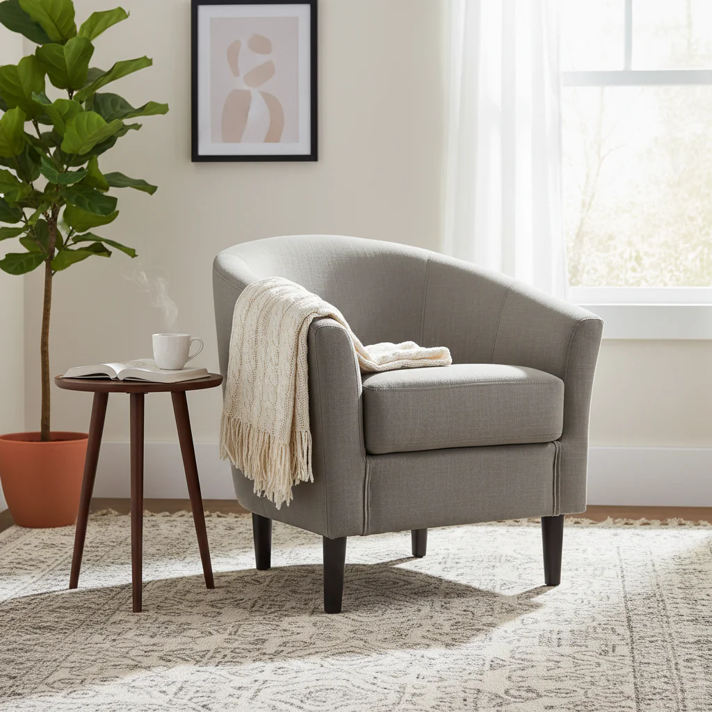 Linen Barrel Accent Chairs - Beige/Blue/Grey/Khaki/Light Grey, Modern Design