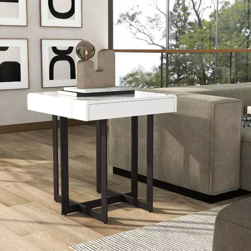 Neyo 22" Square Mdf End Table with Drawer White - miBasics