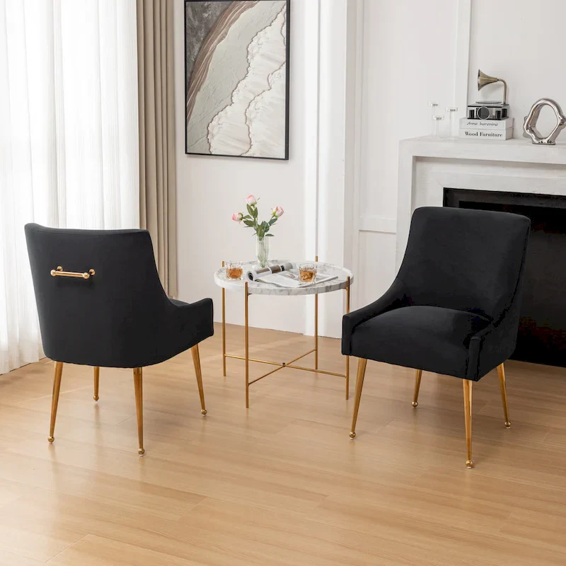 Green Velvet Upholstered Dining Chairs - Set of 2