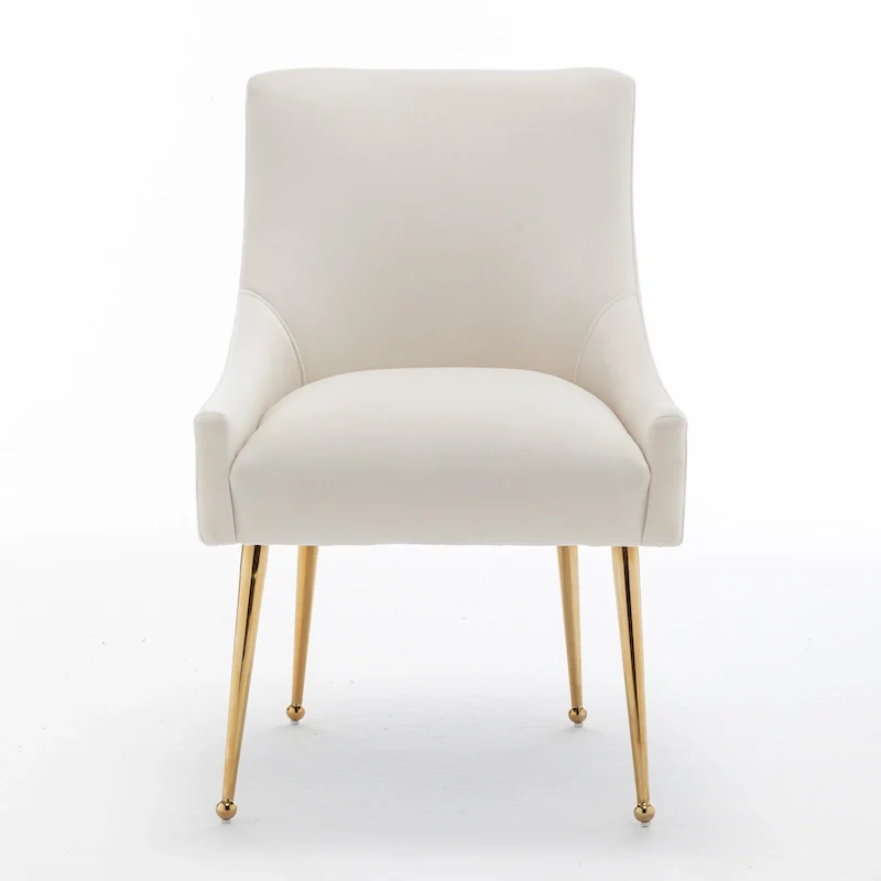 Velvet Upholstered Armless Dining Chair with Gold Metal Legs – Beige / Green / Black / Navy / Grey