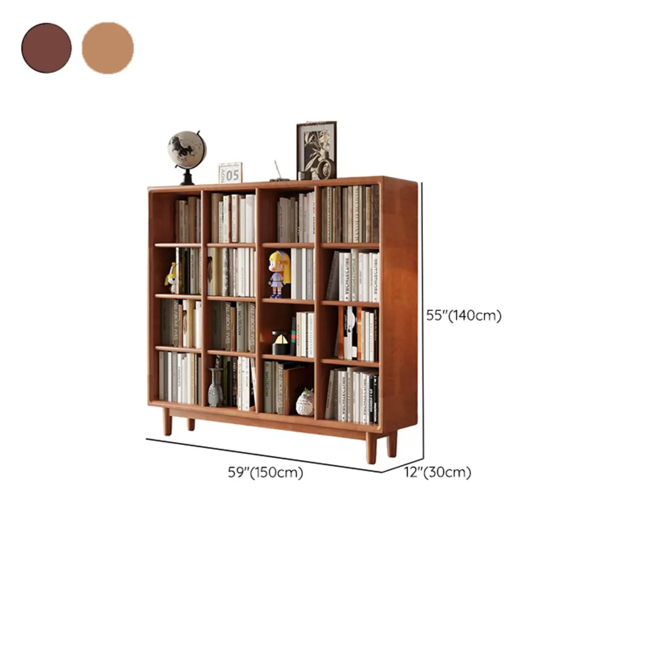 Mid Century Modern Oak Wood Closed Back Standing Bookcase