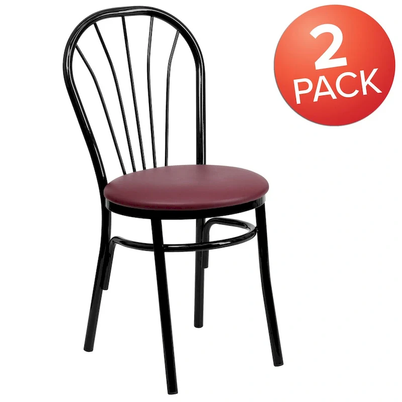 2 Pack Fan Back Metal Chair - Vinyl Seat - 16 W x 20 D x 34.5 H - 16 W x 20 D x 34.5 H