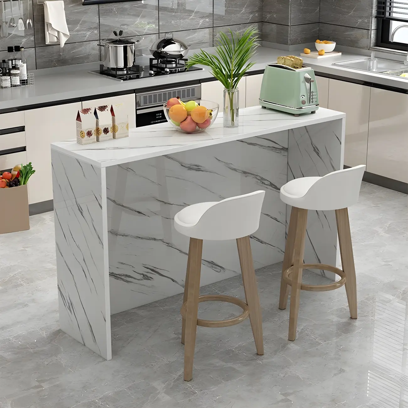 Living Room White Rectangular Wood Long Bar Table