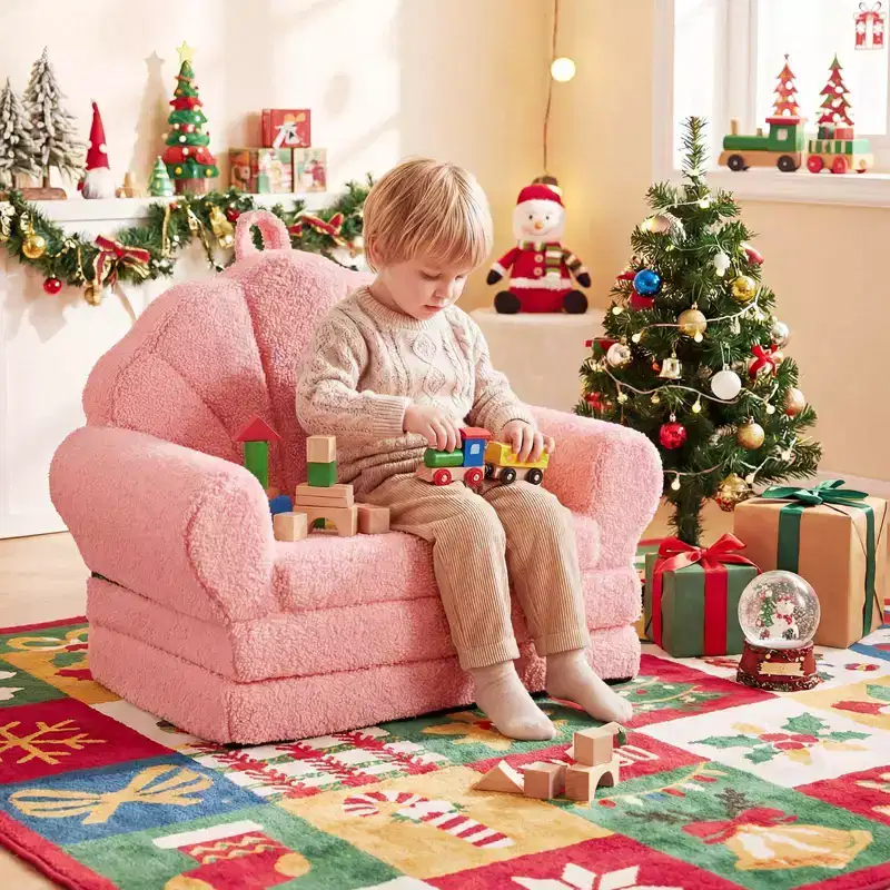 Costway Fold-out Kids Sofa 2-in-1 Convertible Toddler Couch & Lounger with Non-slip Base Beige/Green/Pink