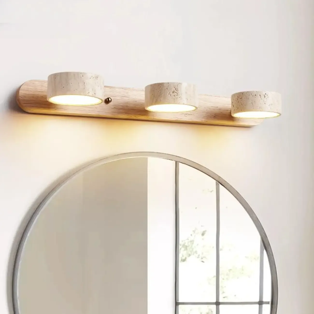 Simplistic Geometric Vanity Wall Light with Beige LampShade