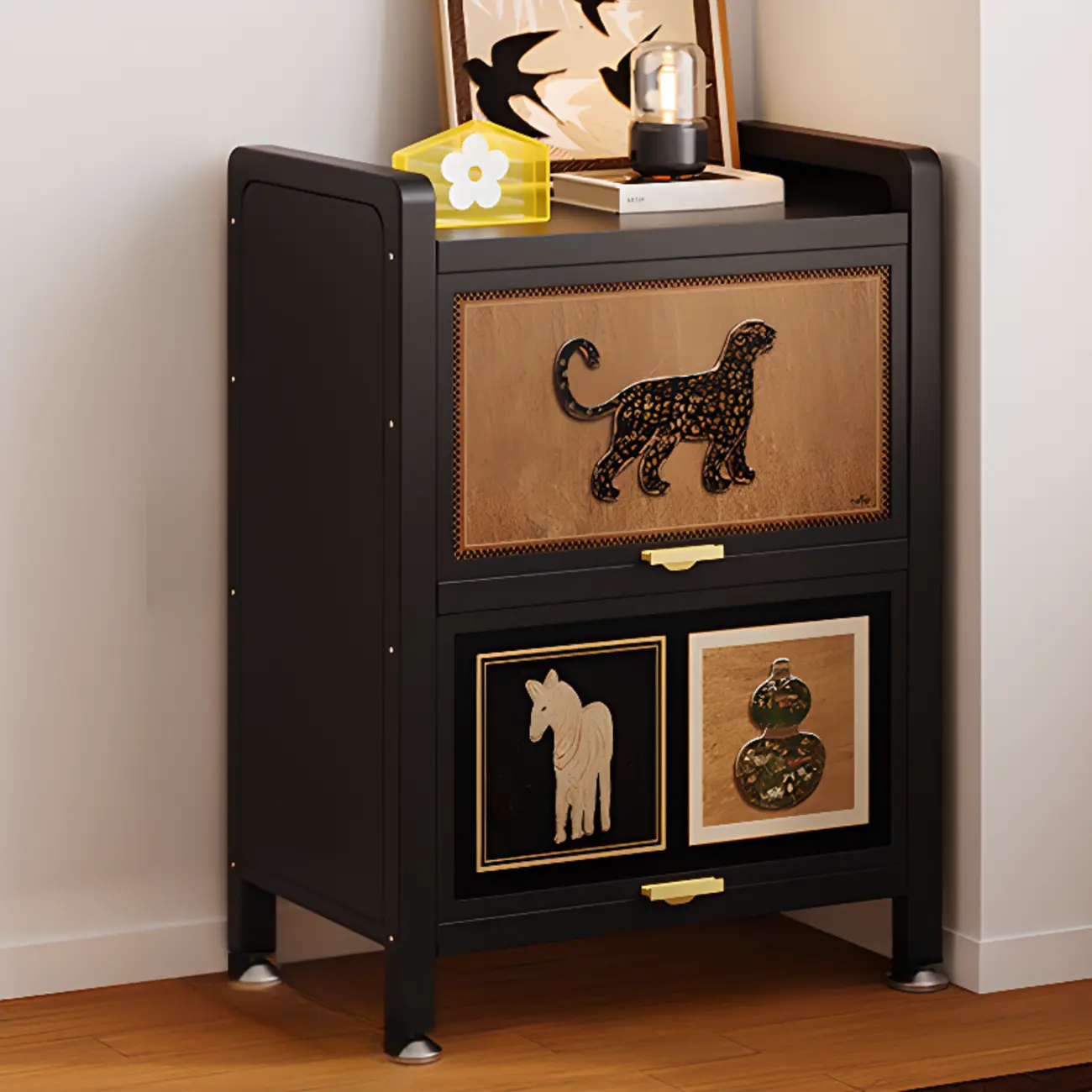 Elegant Black Wood Bookcase Close Back Storage Cabinet