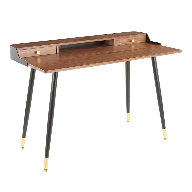 Mid-Century Office Desk, Walnut / Black & Natural / Natural & Black Wood, 1-Person