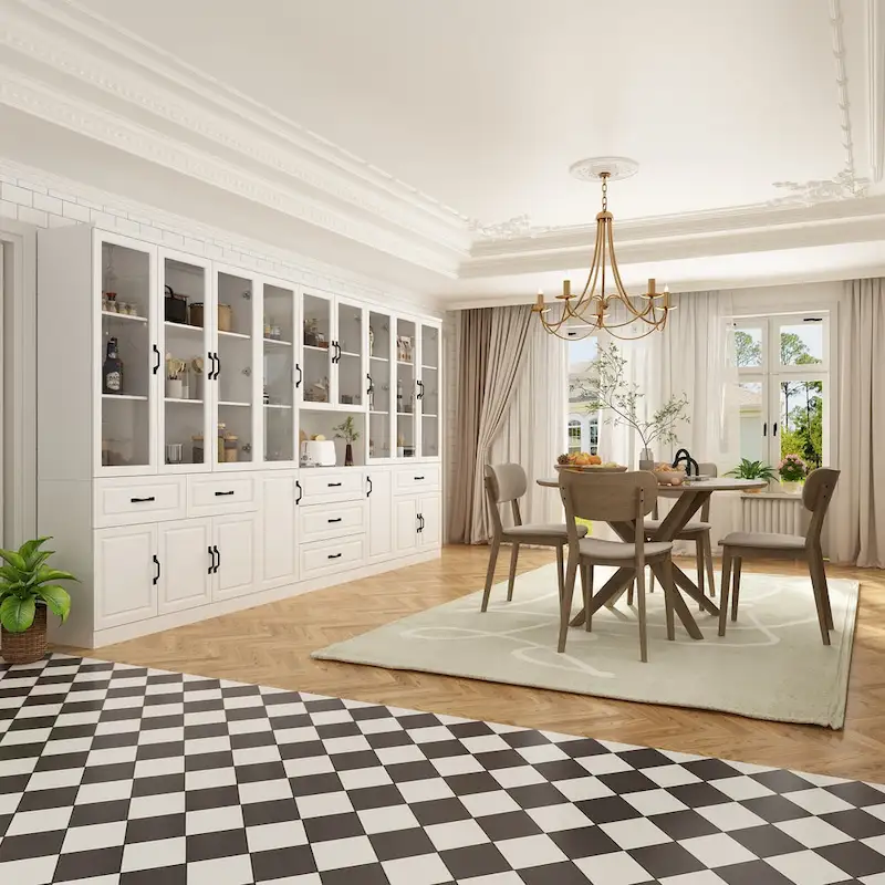 78.7 Modular White Curio Bookcase Cabinet w/Glass Doors Buffet Display