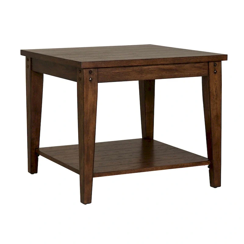 Liberty Furniture Lake House Square Lamp Accent Table Rustic Brown Oak