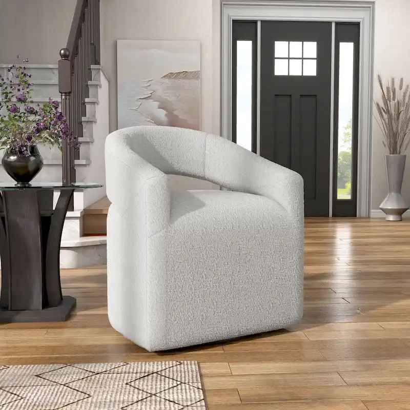 Boucle Swivel Barrel Chair - White/Charcoal - Single Seat